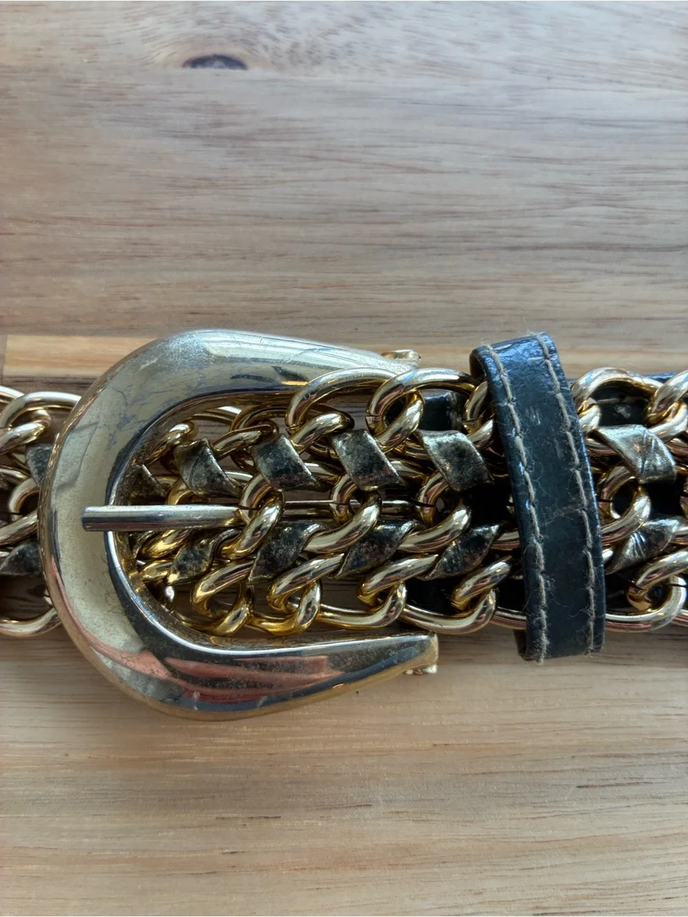 80s/90s Vintage Gold Chain Link Belt with Buckle Woven Details Boho Grunge